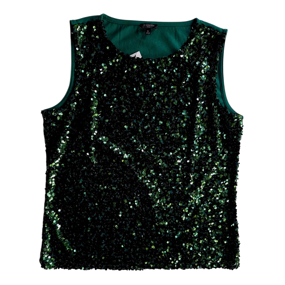Talbots Sequin Shell Green Sleeveless Top